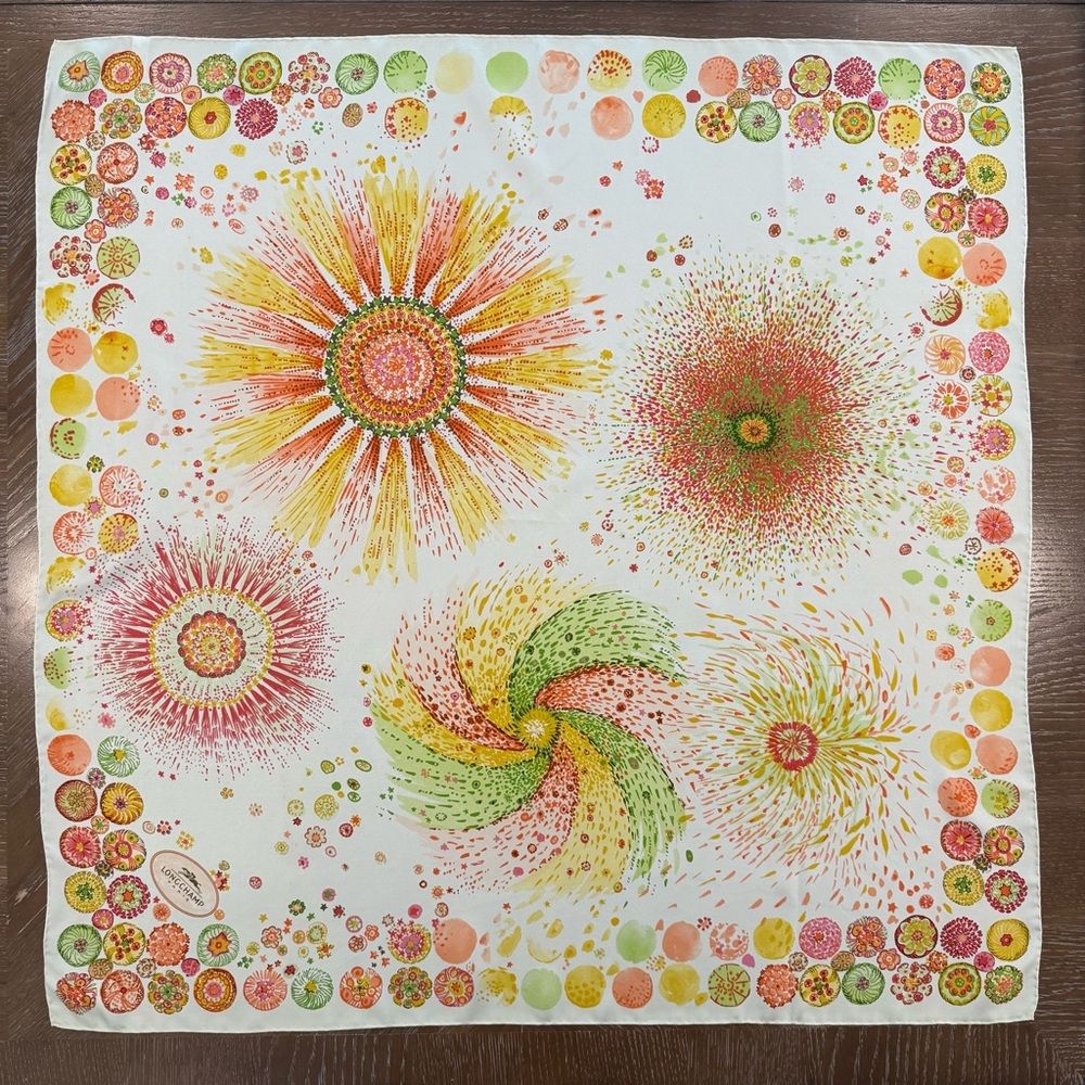 Authentic Longchamp Colorful Floral Silk Scarf